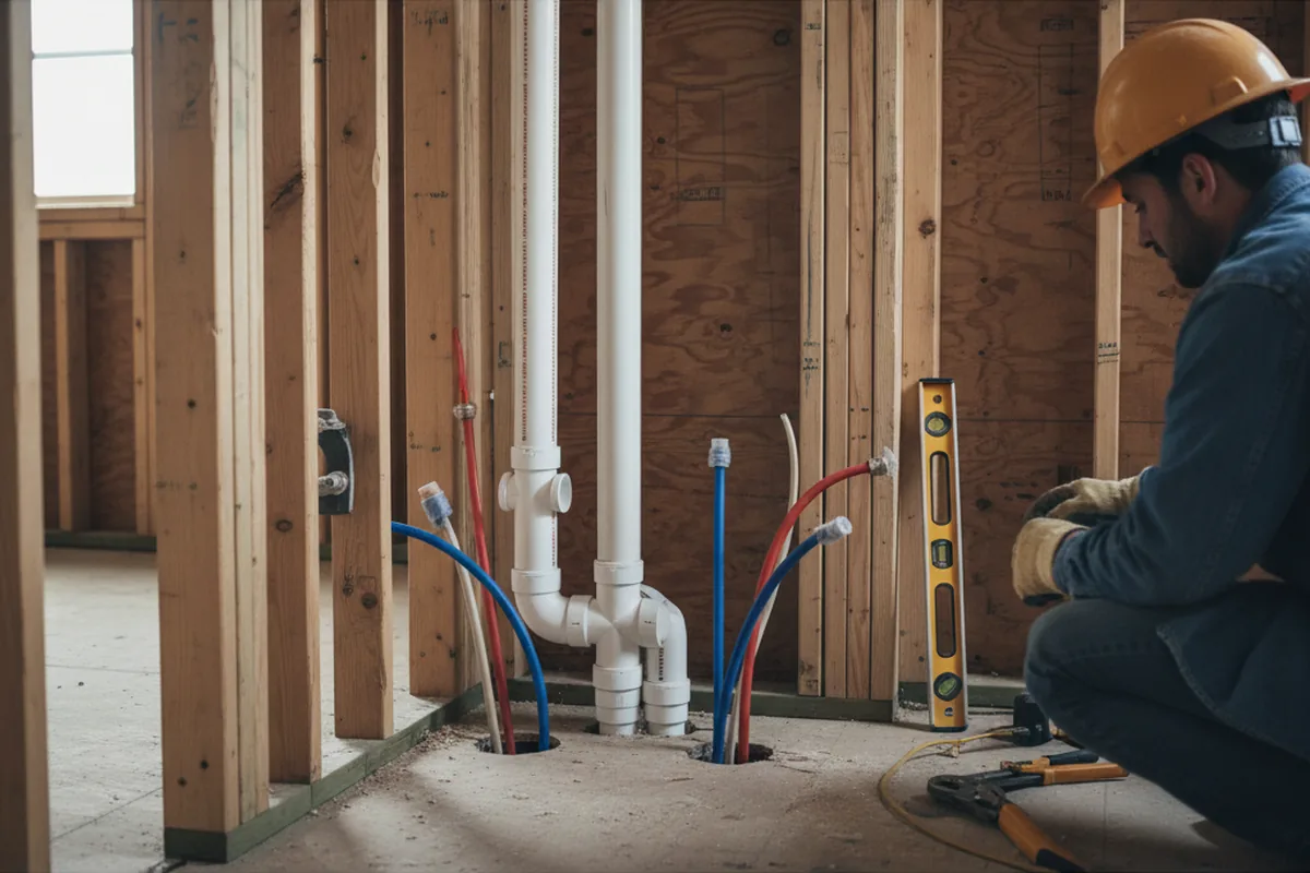 Drain and supply rough-in during Leak Detection in Elizabeth